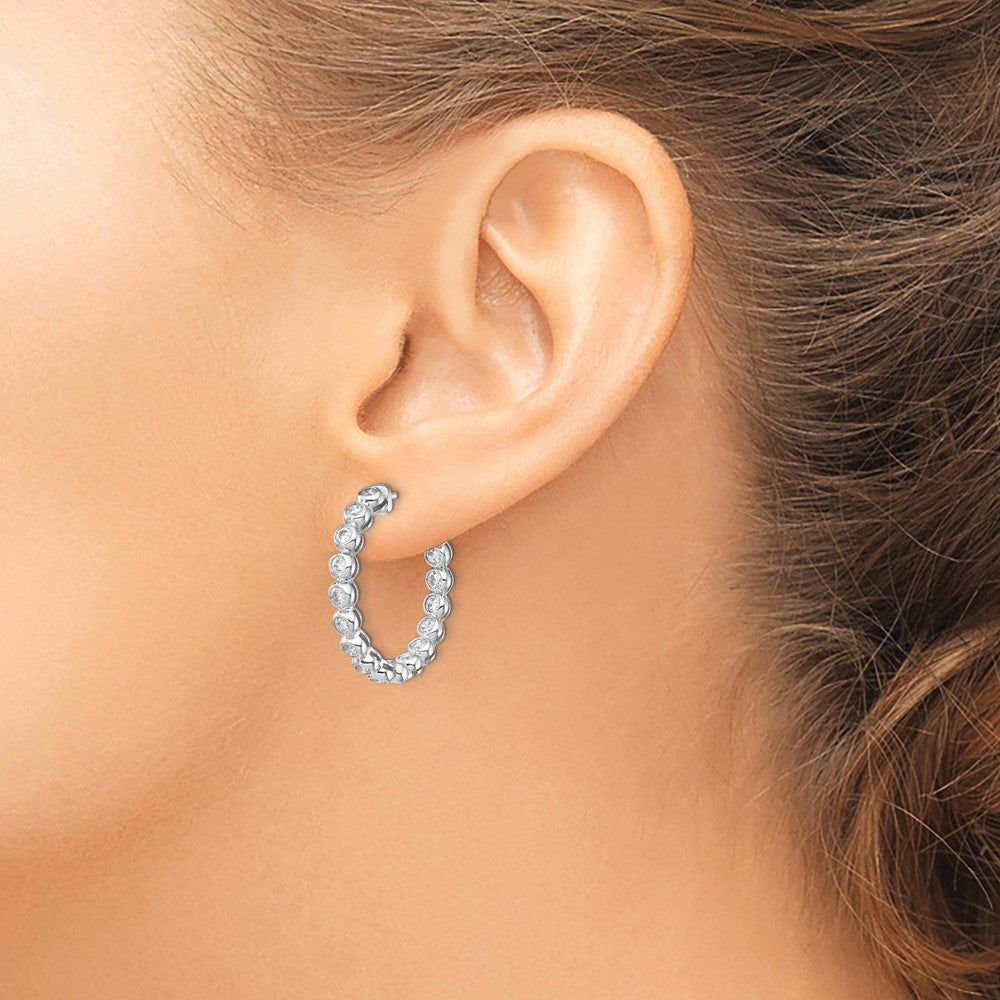 Sterling Shimmer Sterling Silver Rhodium-plated 30 Stone 2.3mm CZ In and Out Round Hinged Hoop Earrings