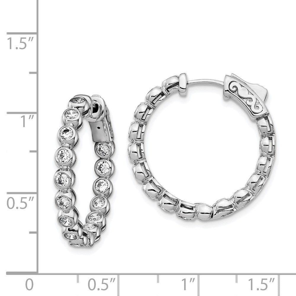 Sterling Shimmer Sterling Silver Rhodium-plated 30 Stone 2.3mm CZ In and Out Round Hinged Hoop Earrings