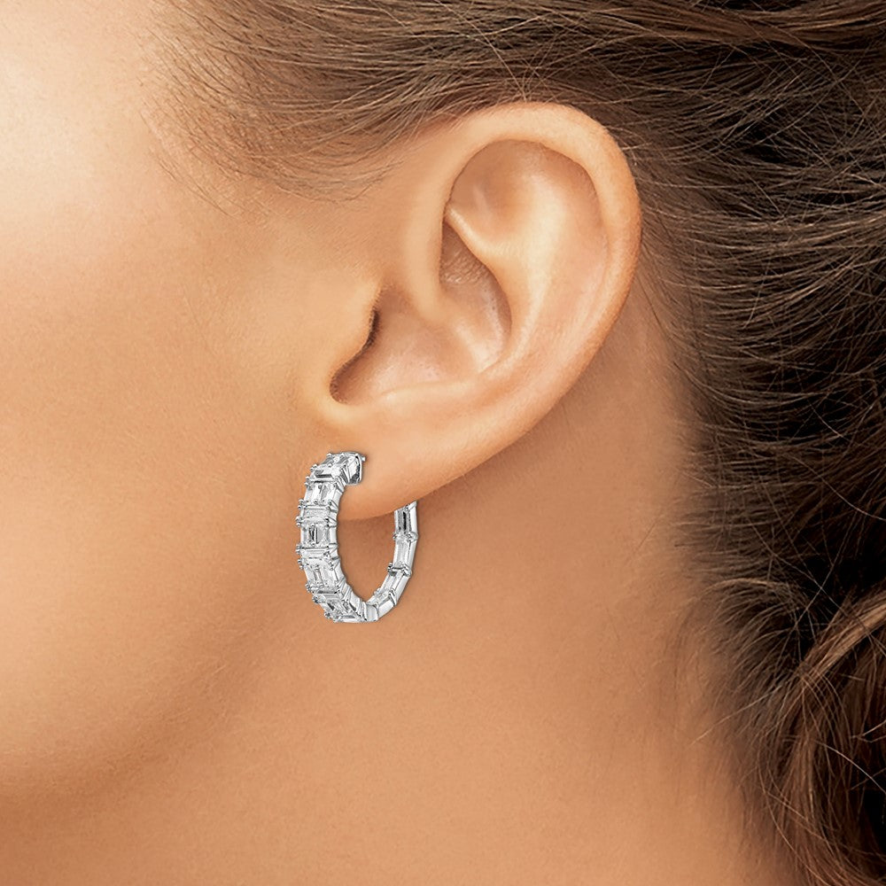 Sterling Shimmer Sterling Silver Rhodium-plated 42 Stone 2x3mm CZ In and Out Round Hinged Hoop Earrings