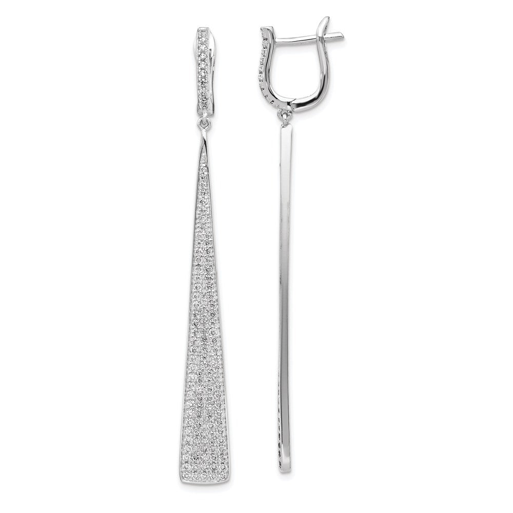 Sterling Shimmer Sterling Silver Rhodium-plated 228 Stone Pav‚ CZ Triangle Dangle Hinged Post Earrings