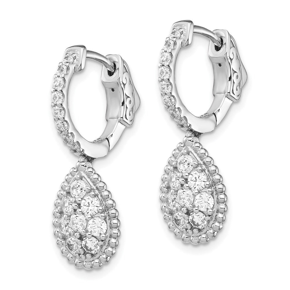 Sterling Shimmer Sterling Silver Rhodium-plated 30 Stone CZ Teardrop Dangle Hinged Hoop Earrings