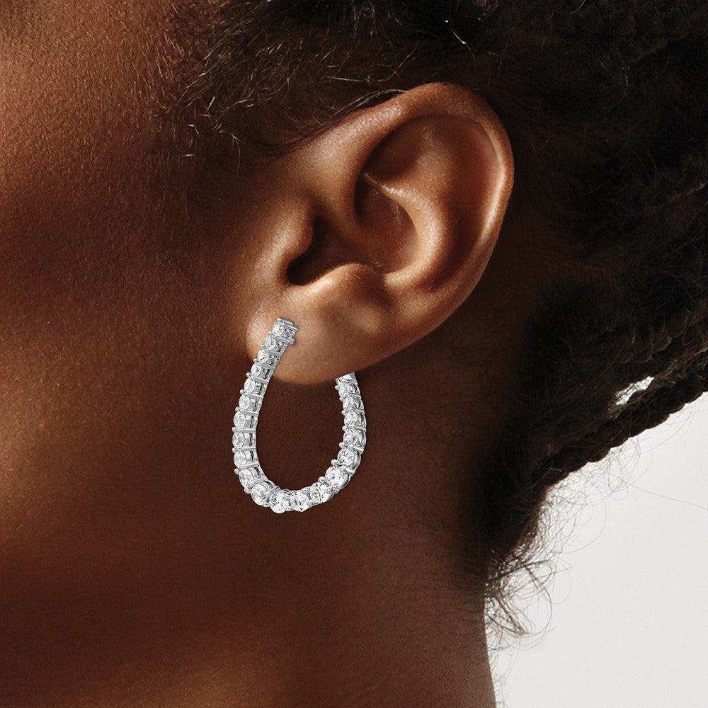 Sterling Shimmer Sterling Silver Rhodium-plated 40 Stone CZ Front and Back Teardrop Hinged Hoop Earrings