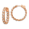 Sterling Shimmer Sterling Silver Rose-tone Rose Flash Gold-plated 28 Stone 2.5mm CZ In and Out Round Hinged Hoop Earrings