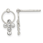 Sterling Silver Polished CZ Cross Circle Post Dangle Earrings