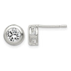 Sterling Silver Polished 7mm Round CZ Bezel Set Stud Earrings
