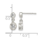 Sterling Silver Polished Round CZ Bezel Set Post Dangle Earrings