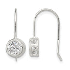 Sterling Silver Polished Round CZ Bezel Dangle Earrings
