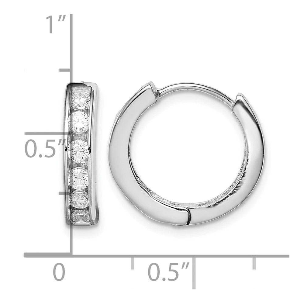 Sterling Silver Rhodium-plated CZ Hinged Hoop Earrings