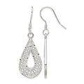Sterling Silver Polished Textured D/C Filigree Teardrop Dangle Earrings