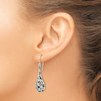Sterling Silver Polished & Antiqued Filigree Heart Teardrop Dangle Earrings