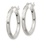Sterling Silver Diamond-cut Satin 3x25mm Hoop Earrings