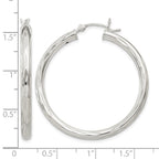 Sterling Silver Diamond-cut Satin 3x35mm Hoop Earrings