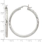 Sterling Silver Diamond-cut Satin 3x40mm Hoop Earrings