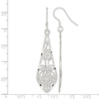 Sterling Silver Polished D/C Filigree Elongated Teardrop Dangle Earrings