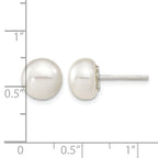 Sterling Silver White FW Cultured Pearl 9-10mm Button Earrings