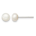 Sterling Silver White FW Cultured Pearl 5-6mm Button Earrings
