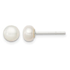 Sterling Silver White FW Cultured Pearl 5-6mm Button Earrings