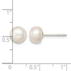 Sterling Silver White FW Cultured Pearl 7-7.5mm Button Earrings