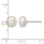 Sterling Silver White FW Cultured Pearl 7-8mm Button Earrings