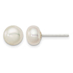 Sterling Silver White FW Cultured Pearl 7-8mm Button Earrings