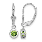 Sterling Silver Rhodium Plated 5mm Round Peridot Leverback Earrings
