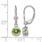 Sterling Silver Rhodium Plated 6mm Round Peridot Leverback Earrings