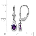 Sterling Silver Rhodium Plated 6x4mm Oval Amethyst Leverback Earrings