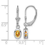 Sterling Silver Rhodium Plated 6x4mm Oval Citrine Leverback Earrings
