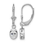 Sterling Silver Rhodium Plated 6x4mm Oval CZ Leverback Earrings