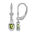 Sterling Silver Rhodium Plated 6x4mm Oval Peridot Leverback Earrings