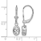 Sterling Silver Rhodium Plated 7x5mm Oval CZ Leverback Earrings