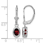 Sterling Silver Rhodium Plated 7x5mm Oval Garnet Leverback Earrings