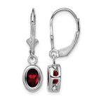 Sterling Silver Rhodium Plated 7x5mm Oval Garnet Leverback Earrings