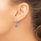 Sterling Silver Rhodium Plated 5mm Heart Blue Topaz Leverback Earrings