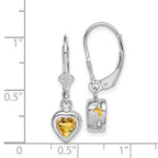 Sterling Silver Rhodium Plated 6mm Heart Citrine Leverback Earrings