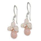 Sterling Silver Rose Quartz and Pink Freshwater Cultured Pearl Dangle Earrings