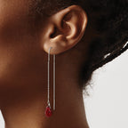 Sterling Silver Polished Faceted Red Crystal Teardrop Threader Earrings