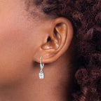 Sterling Silver Rhodium-plated Emerald-cut 6x4mm CZ Leverback Earrings