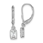Sterling Silver Rhodium-plated Emerald-cut 6x4mm CZ Leverback Earrings