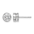 Sterling Silver RH-plated Polished 6mm Round CZ Bezel Set Stud Earrings