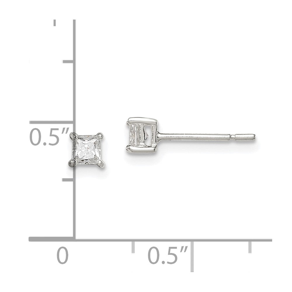 Sterling Silver 3mm Square CZ Basket Set Stud Earrings