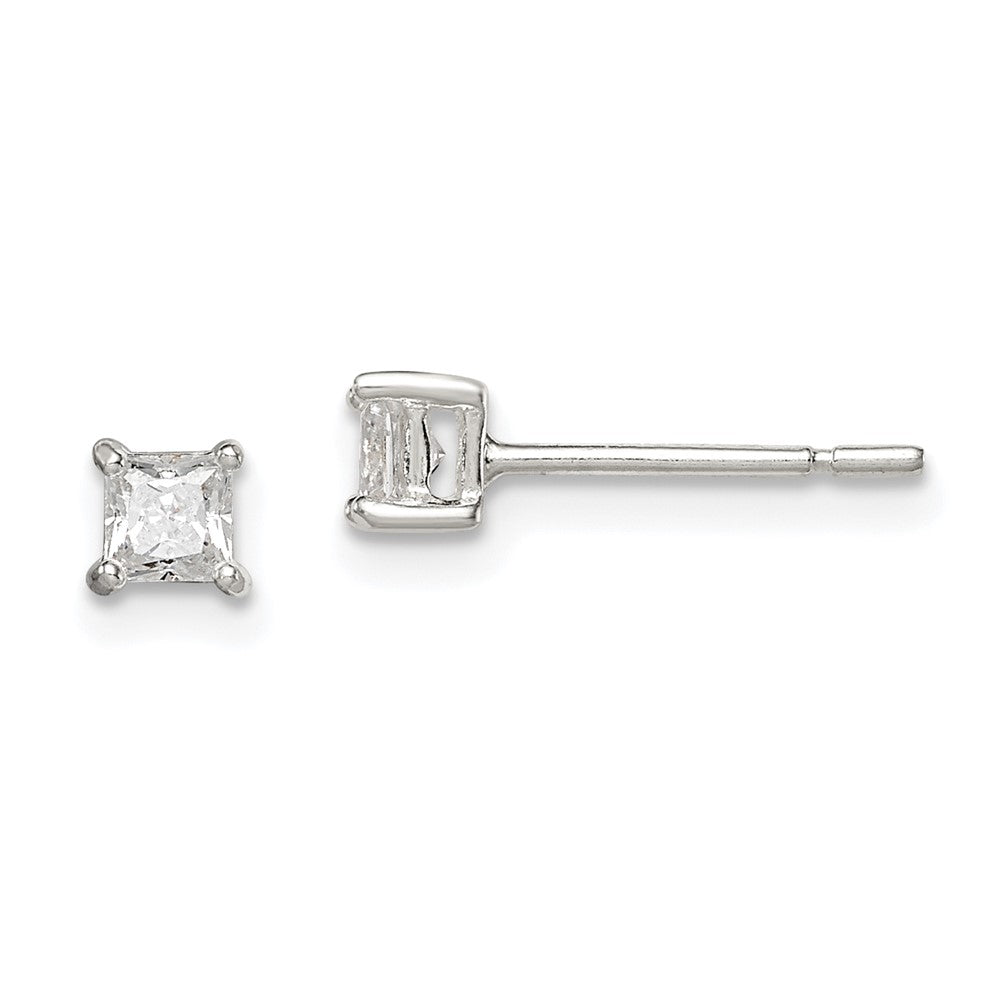 Sterling Silver 3mm Square CZ Basket Set Stud Earrings
