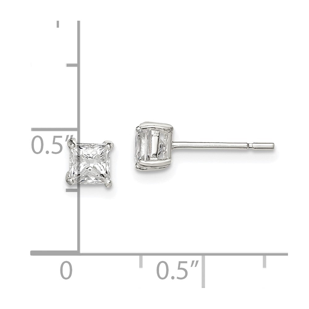 Sterling Silver 4mm Square CZ Basket Set Stud Earrings
