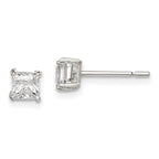 Sterling Silver 4mm Square CZ Basket Set Stud Earrings