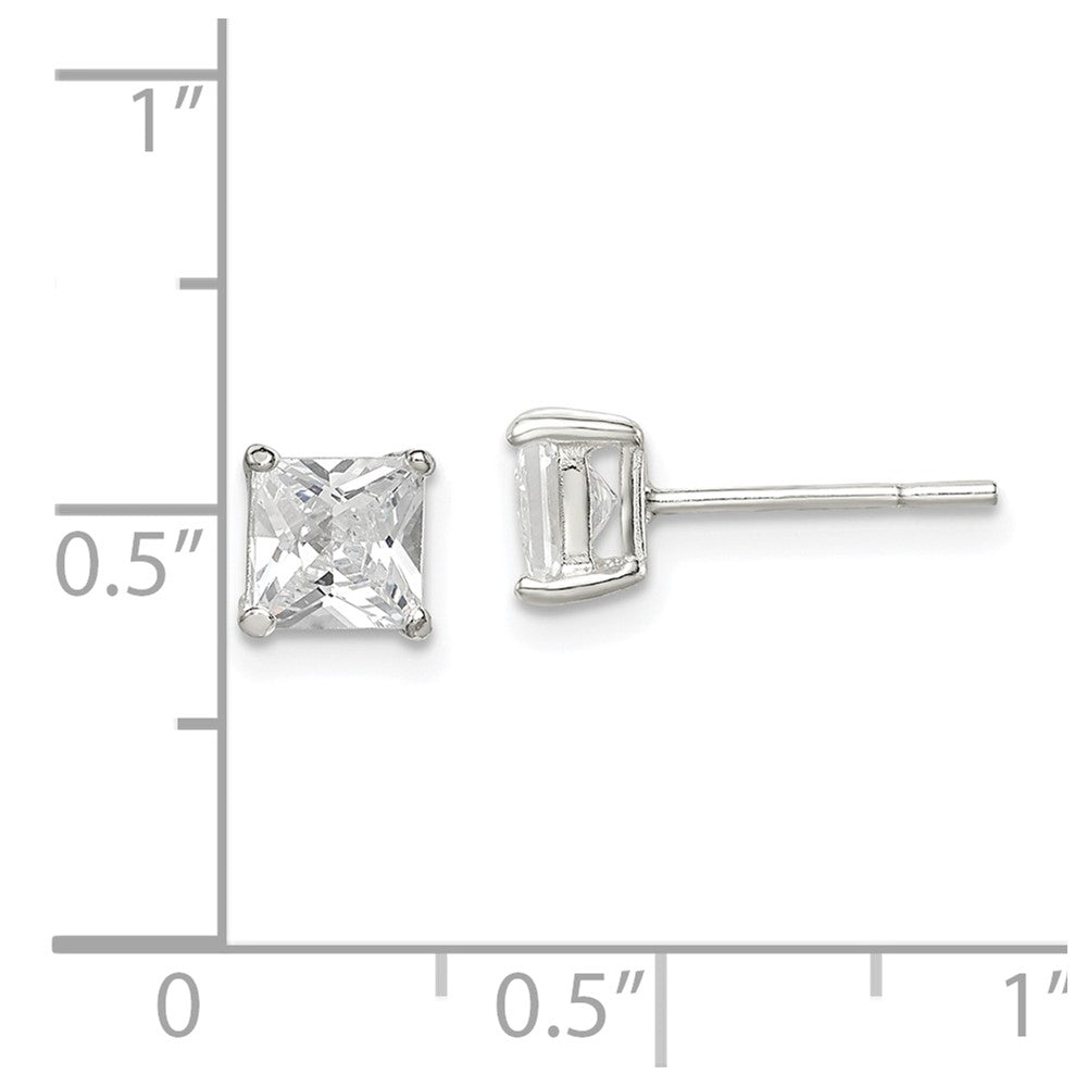 Sterling Silver 5mm Square CZ Basket Set Stud Earrings