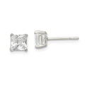 Sterling Silver 5mm Square CZ Basket Set Stud Earrings