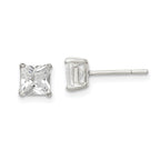 Sterling Silver 5mm Square CZ Basket Set Stud Earrings