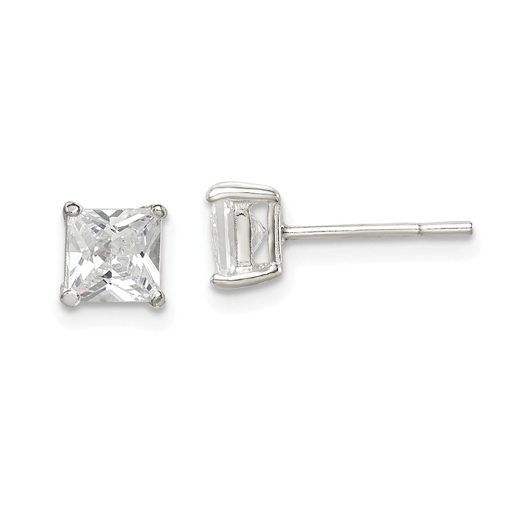 Sterling Silver 5mm Square CZ Basket Set Stud Earrings