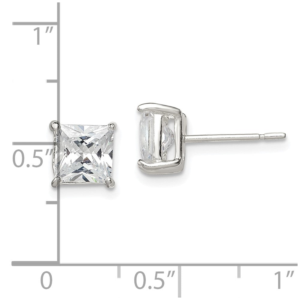 Sterling Silver 6mm Square CZ Basket Set Stud Earrings