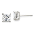 Sterling Silver 6mm Square CZ Basket Set Stud Earrings